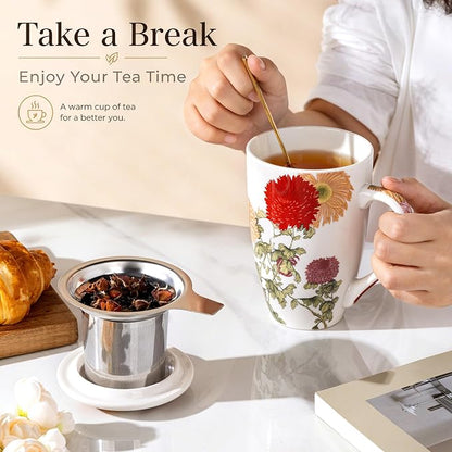 AmorArc Tea Cup With Infuser and Lid, 18oz Loose Leaf Tea Mug With Steeper | - Image 5