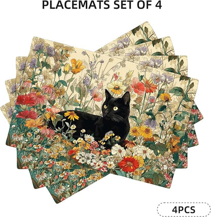 Cat Placemats Set of 4 Washable Table Place Mats for Dining Kitchen Party Decor