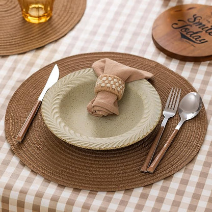Round Placemats Set of 12 Woven Placemats Washable Braided Table Mats for Dining Table Heat Resistant Non-Slip Circle Place Mats(Brown)