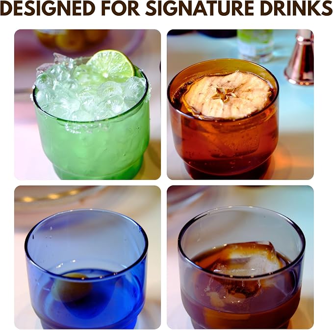 Bodega Glasses Set, 8 oz Stackable Short Glasses 4-piece | Built-in Color - Image 7