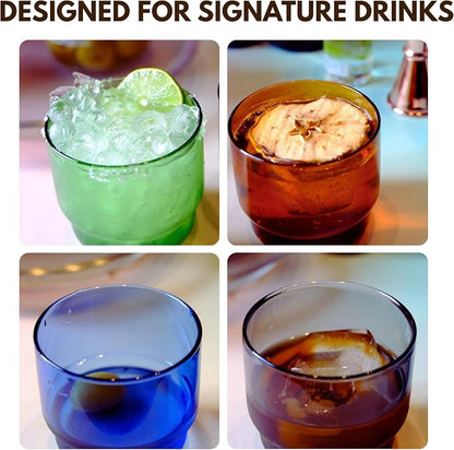 Bodega Glasses Set, 8 oz Stackable Short Glasses 4-piece | Built-in Color - Image 7