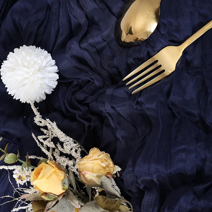 6 Pack Navy Blue Cheesecloth Table Runner 35 x 120 Inch | Boho Gauze Fabric - Image 3
