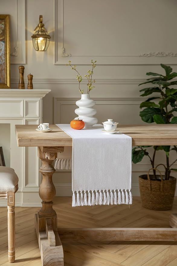White Table Runners 72 Inches Long, Burlap Linen Style Rustic Farmhouse Table - Image 3