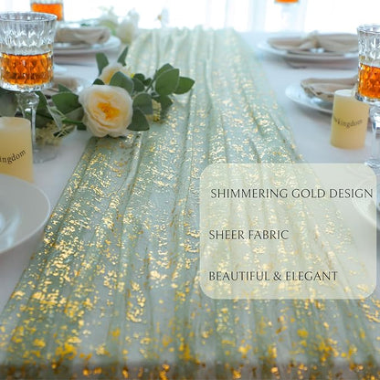 Snowkingdom Sage Gold Table Runner Gauze Sheer Tulle 10FT 120 Inch - Image 3