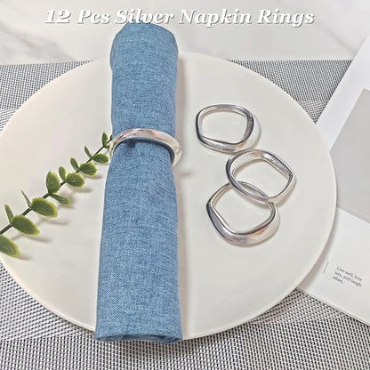 Set of 12 Silver Napkin Rings, Premium Alloy Shiny Napkin Holder Buckles Mobius - Image 2