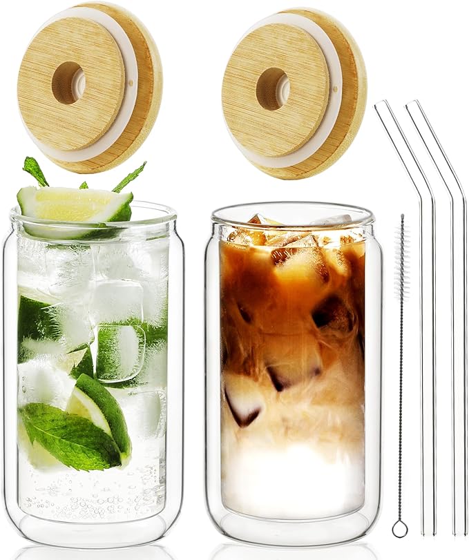 LIBWYS Double Wall Drinking Glass Cups by LIBWYS