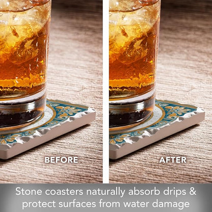 Thirstystone Medallion 4 Pack Tumbled Tile Stone Coasters | 4" Square, - Image 6