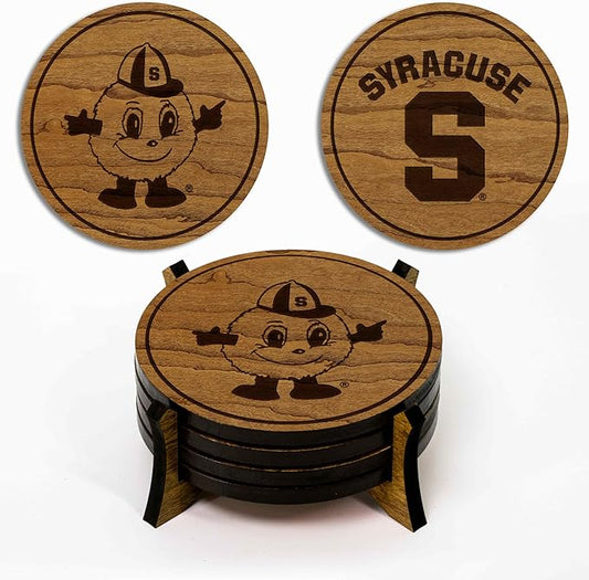 LazerEdge Syracuse Orange Wooden Coaster Set - Cherry Wood - Officially Licensed Product - 4-Pack