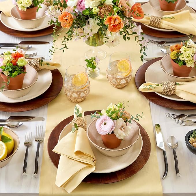 Solino Home 100% Pure Linen Table Runner Golden Straw, Fete 14 x 132 in | Table - Image 3