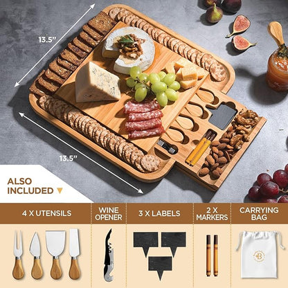 Charcuterie Boards Gift Set by Bambüsi - Large Bamboo Cheese Board for Serving, Entertaining, Cheese Platter for Kitchen, House Warming Gifts New Home, Wedding, Bridal Shower, Birthday Gifts for Women