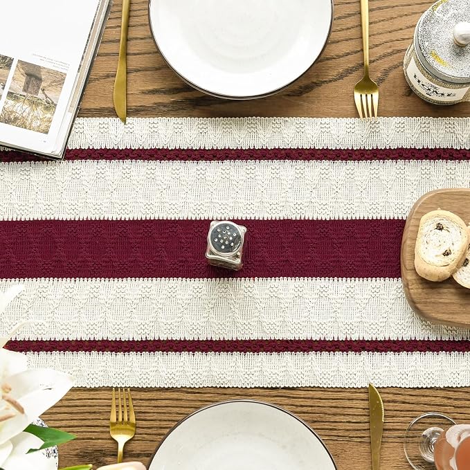Artoid Mode Red Rustic Woven Table Runner 12x48 Inch | Holiday Farmhouse - Image 3