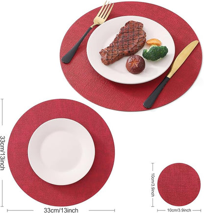 Homaxy Round Faux Leather Placemats and Coasters, Wipeable Place Mats, - Image 6