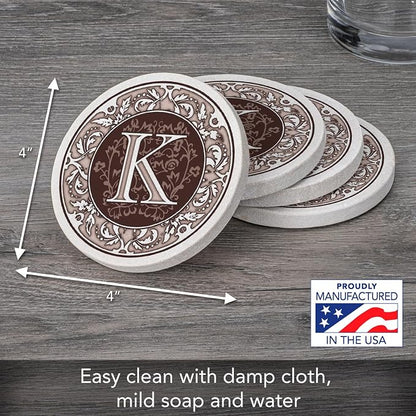 Thirstystone Monogram Round Natural Sandstone Coaster 4 Pack | 4" Diameter - Image 3