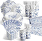 402 Pcs Blue Floral Disposable Tableware Set Serve 50 Baby Shower Party by Dandat