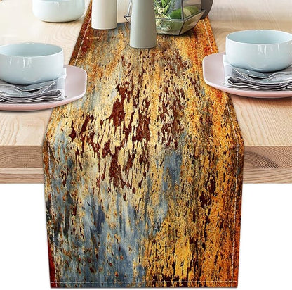 Brown and Orange Table Runner Inch Modern Abstract Messy Rust Painting Linen by AILUER