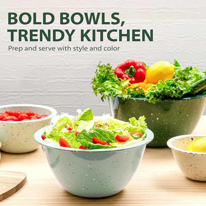 Confetti Melamine Mixing Bowls Set, 4 Piece Nesting BPA free Green | 4-Piece - Image 8