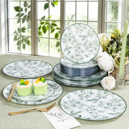60PCS Green Floral Plastic Plates - Image 6
