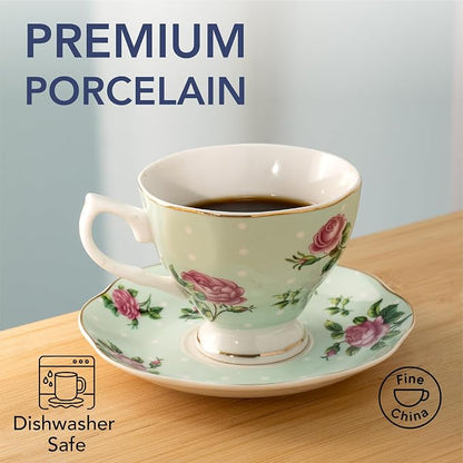 BTaT- Floral Tea Cups and Saucers, 8 oz, Fine Porcelain Teacup Set - Image 5