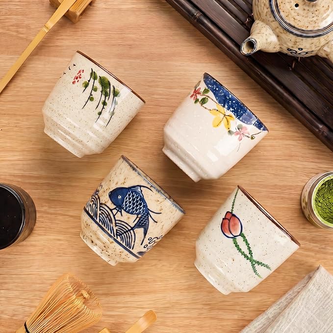 Japanese Tea Cups Set, 6 OZ Small Ceramic Teacups, Mate Mug | Set of 4 Unique - Image 7