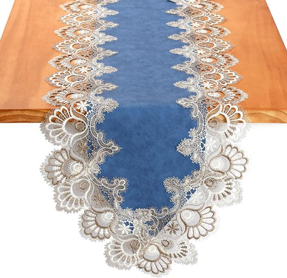 Lace Table Runner, Waterproof Oil-Proof PU Leather Table Runner by Jeloris