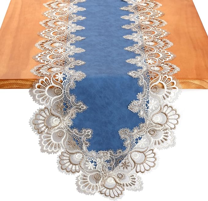 Lace Table Runner, Waterproof Oil-Proof PU Leather Table Runner by Jeloris