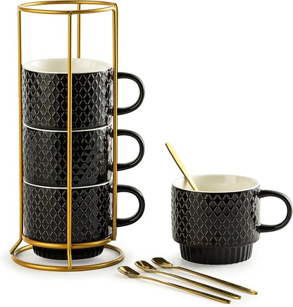 Gomakren Coffee Mugs Set of 4, 13oz Stackable Coffee Cups by Gomakren