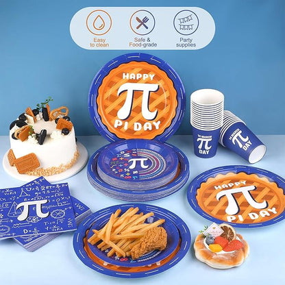 Kochorie 96 Pieces Pi Symbol Pie Plates and Napkins Party Supplies Happy Pi Day Disposable Tableware Set Include 9 Inch/7 Inch Paper Plates Cups Napkins Serve 24 Guest for Math Theme Party Decor