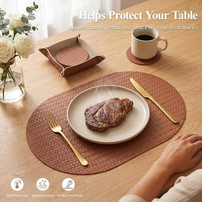 Woven Faux Leather Oval Placemats Set of 4/6 - Image 8