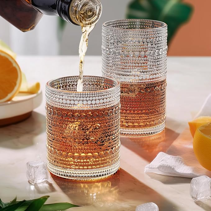 Hobnail Drinking Glasses Set of 12 Kitchen Glass Cups Bar Glassware - Image 5