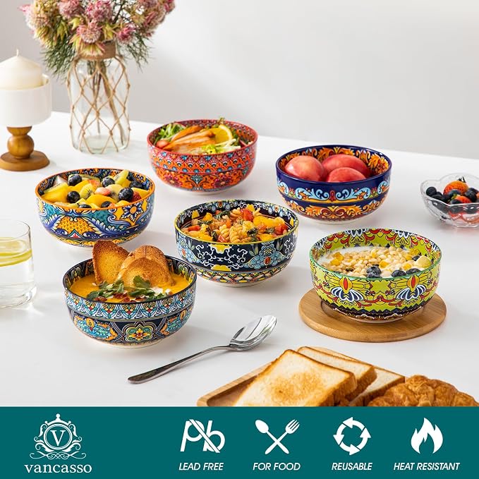 vancasso Cereal Bowls Set of 6, 28oz Porcelain Soup Bowls, Colorful | Bowls - Image 4