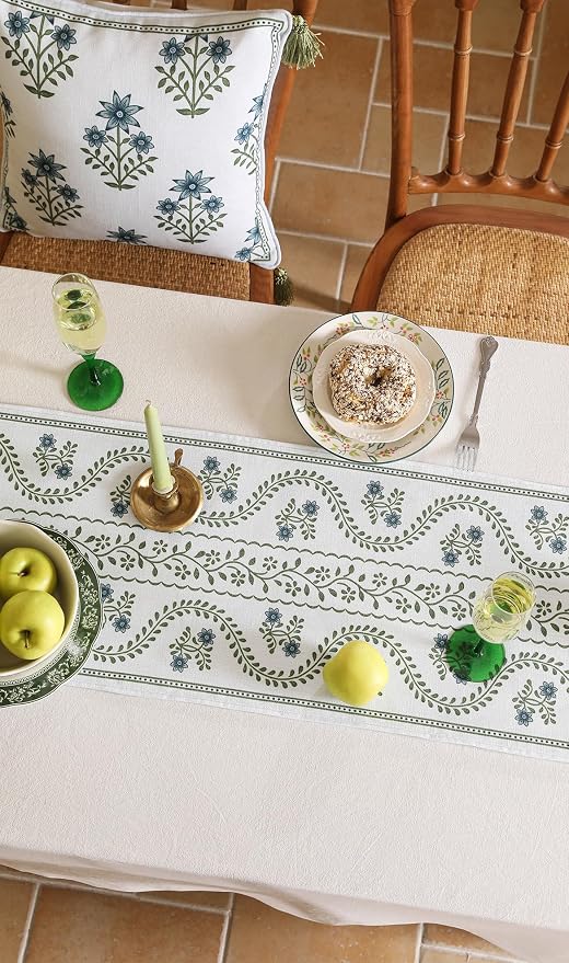 Designer French Linen Long Table Runner, Floral Pattern, Dining Table, Kitchen - Image 6