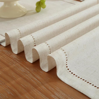 Linen Blend Table Runner – Light Natural Handmade Hemstitch, Classic Style - Image 4