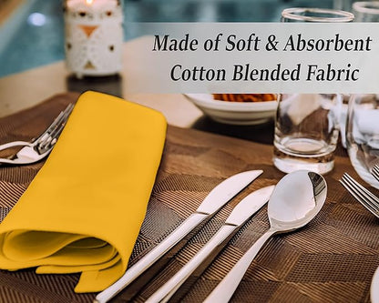 Ruvanti Cloth Napkins Set of 6, 18x18 Inches Napkins Cloth Washable, Soft, Durable, Absorbent, Cotton Blend. Table Dinner Napkins Cloth for Hotel, Lunch, Restaurant, Wedding Parties - Mustard