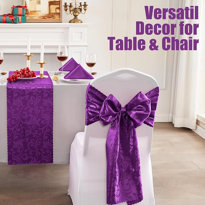 RUDONG M Purple Satin Table Runners, 12 x 108 Inch, 2 Pack | Long Silky Damask - Image 6