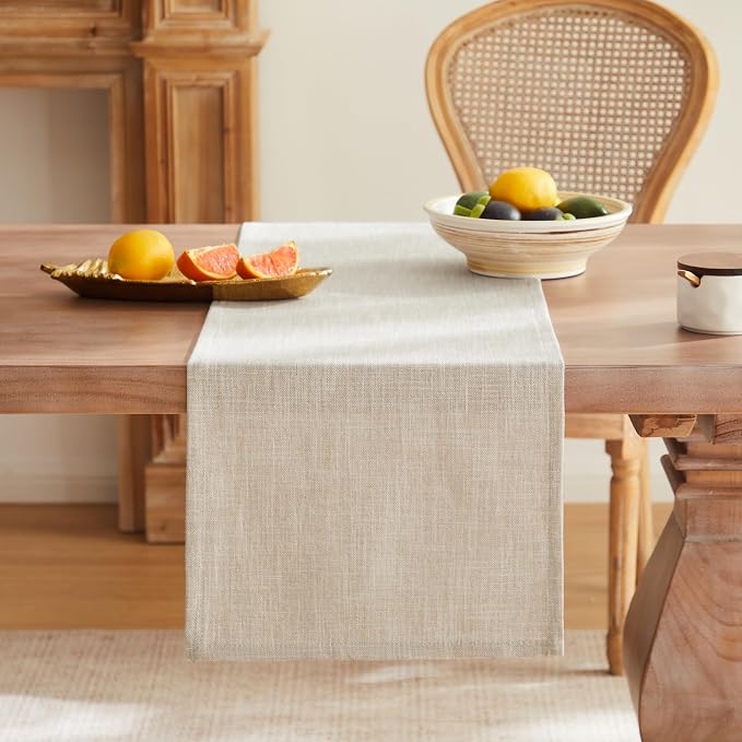 Rustic Cotton Linen Table Runner, 13x36 Inches Taupe | Farmhouse Style Linen - Image 4