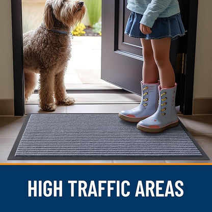 OLANLY Front Door Mat Indoor Outdoor Entrance, Waterproof Heavy Duty Doormat, Fade Resistant, Low Profile, Easy Clean Patio Porch Welcome Floor Mats for Entry, 47x34, Ash Grey