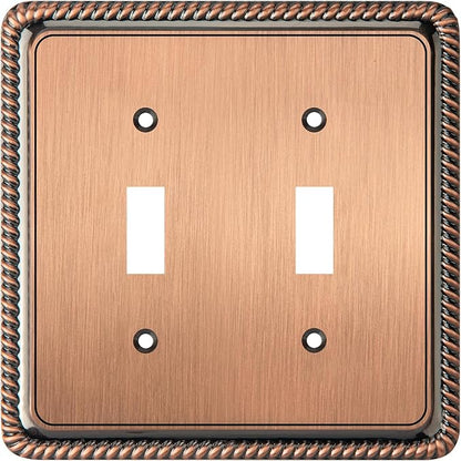 Henne Bery Rope Edge Decorative Wall Plate Switch Plate Outlet Cover (Double Toggle, Antique Copper)