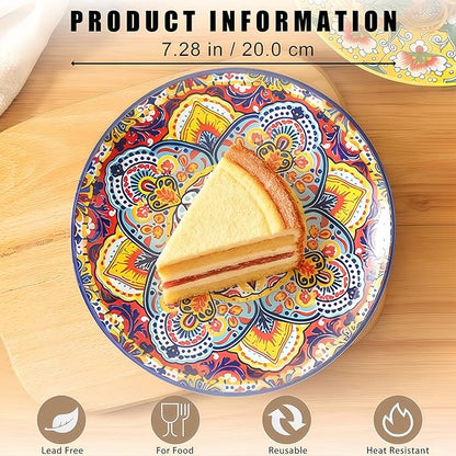 6piece Bohemian ceramic plates 8inch pasta plates spacious, suitable for microwave oven and dishwasher perfect for holiday parties and family gatherings