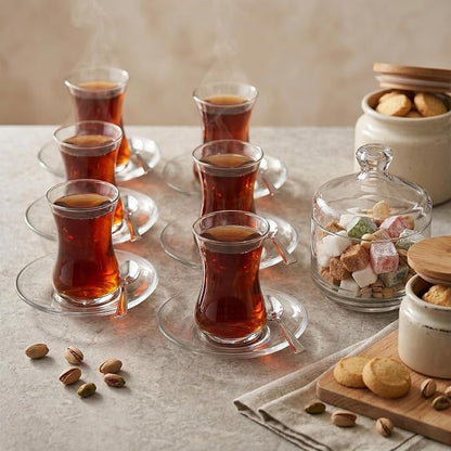 19 Pieces Turkish Tea Glasses Set Includes; 6 Glasses, Tea Cups, 6 Saucers - Image 4