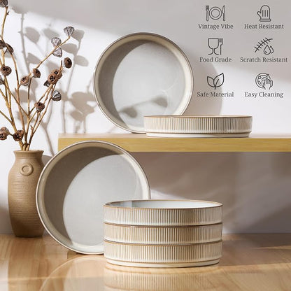 E-far Pasta Bowls Set of 6, 35oz Large Salad Bowl Plate - Image 5