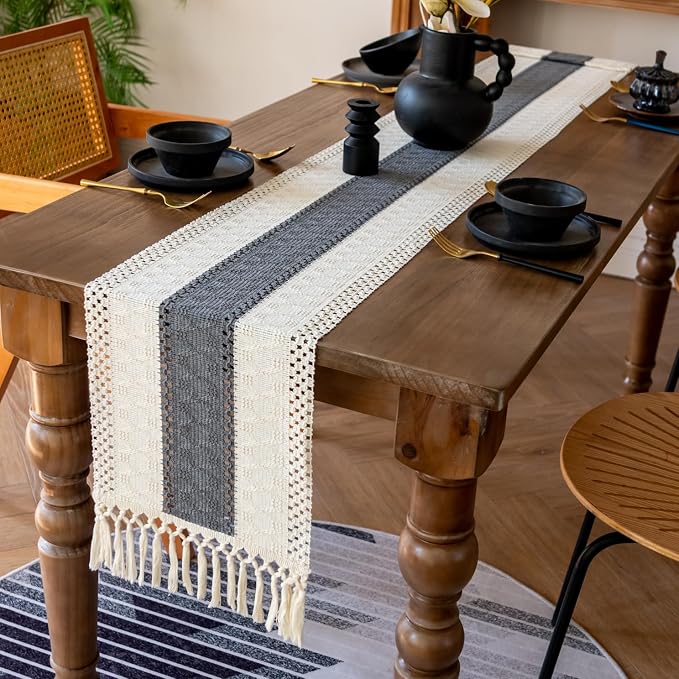 EMMTEEY Boho Table Runner with Tassels 72 Inches Long, Scratch & Heat Resistant - Image 4