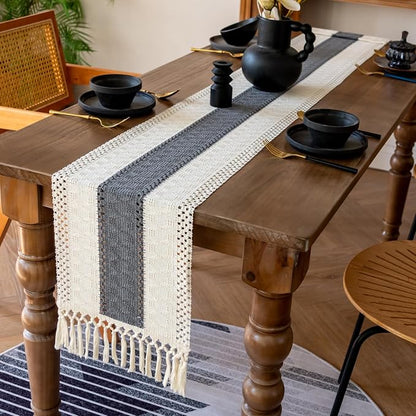 EMMTEEY Boho Table Runner with Tassels 94 Inches Long, Scratch & Heat Resistant - Image 4