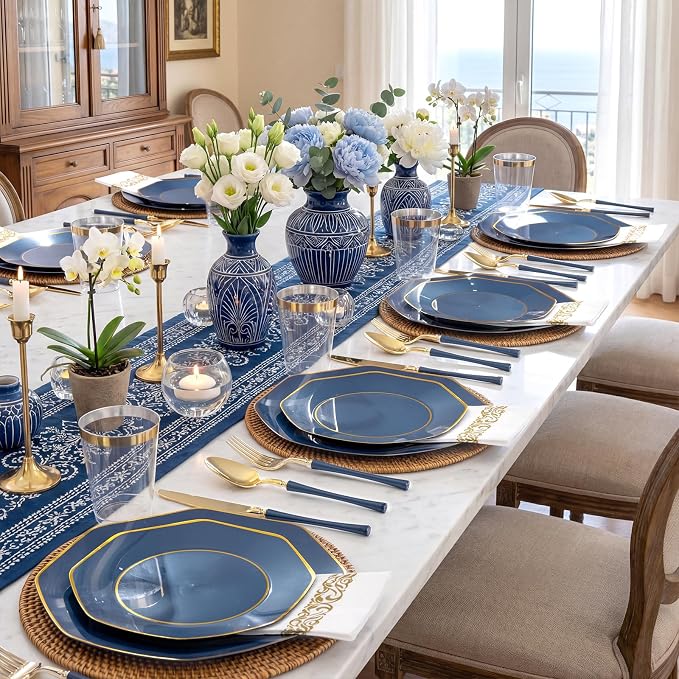 KIRE 140Pcs Blue Plastic Plates - Image 7