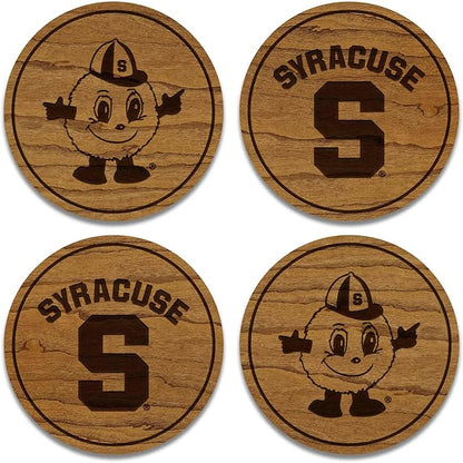 LazerEdge Syracuse Orange Wooden Coaster Set - Cherry Wood - Officially Licensed Product - 4-Pack