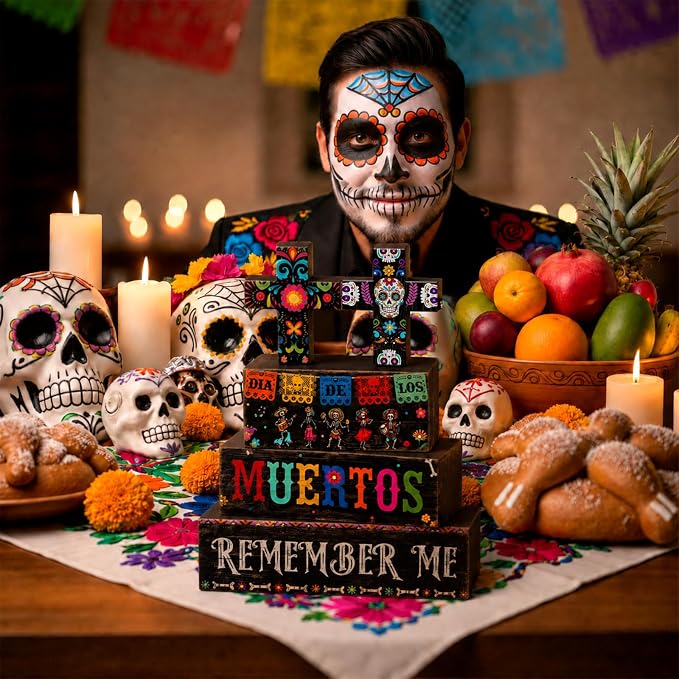 Moucuny 4 Pcs Day of the Dead Table Decorations Day of the Dead Cross - Image 3
