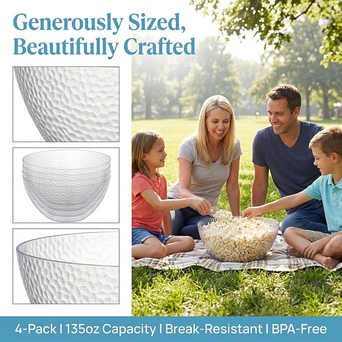 4 Pack Clear Plastic Serving Bowls, 135 OZ Large Round Plastic Bowls, 10 Inch - Image 3