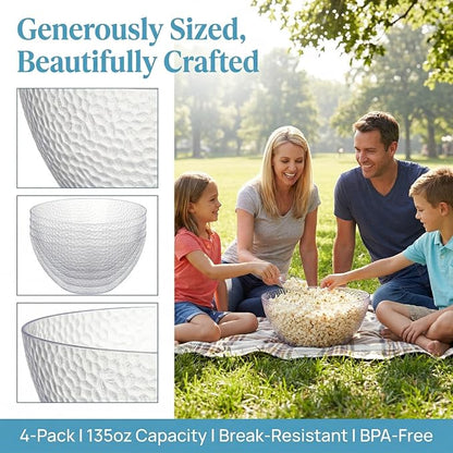 4 Pack Clear Plastic Serving Bowls, 135 OZ Large Round Plastic Bowls, 10 Inch - Image 3