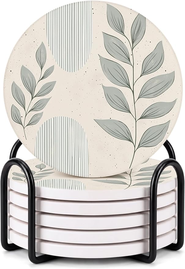VEYRO Ceramic Coasters Set of 6 – Absorbent Stone Drink Coasters by Veyro