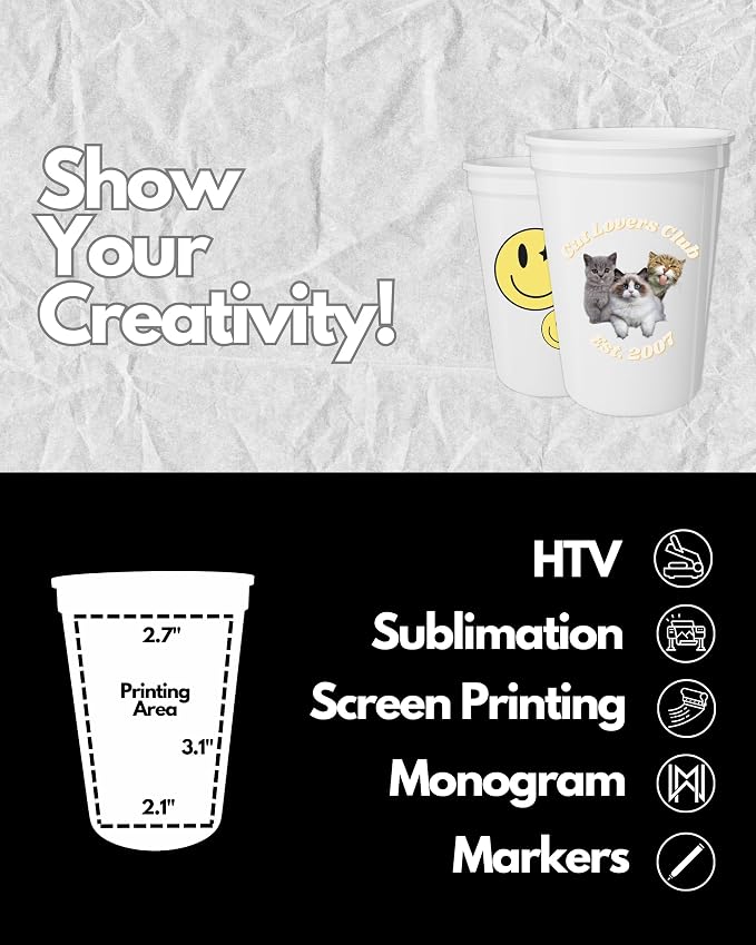 PartyPrints 100 Pack Small 10 to 12 oz White Reusable Blank Plastic Cups - Image 4
