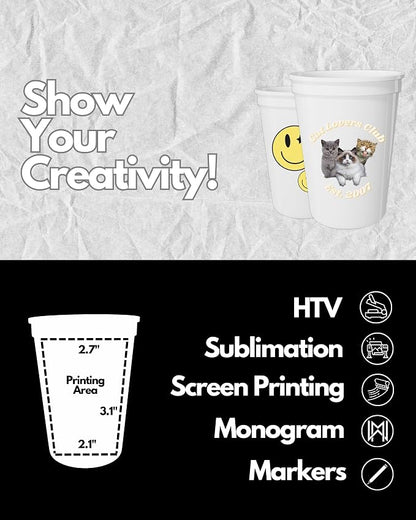 PartyPrints 10 Pack Small 10 to 12 oz White Reusable Blank Plastic Cups - Image 4